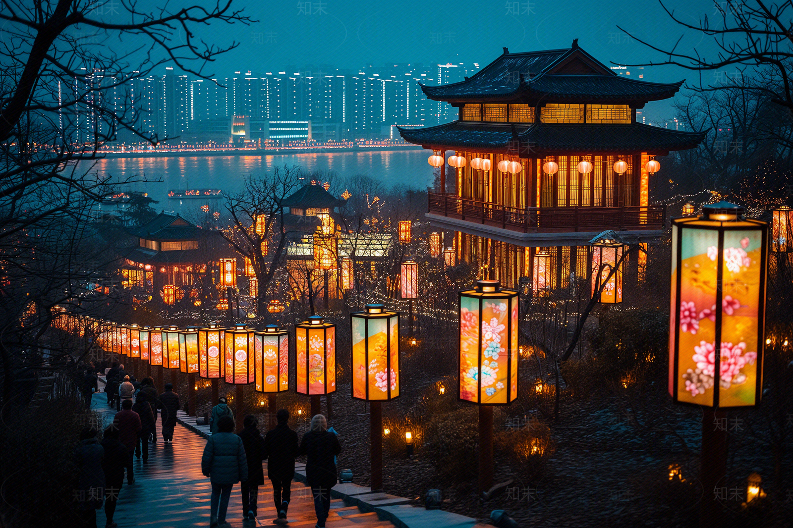 中式元宵节夜景壁纸贴图下载【ID:1153098533】