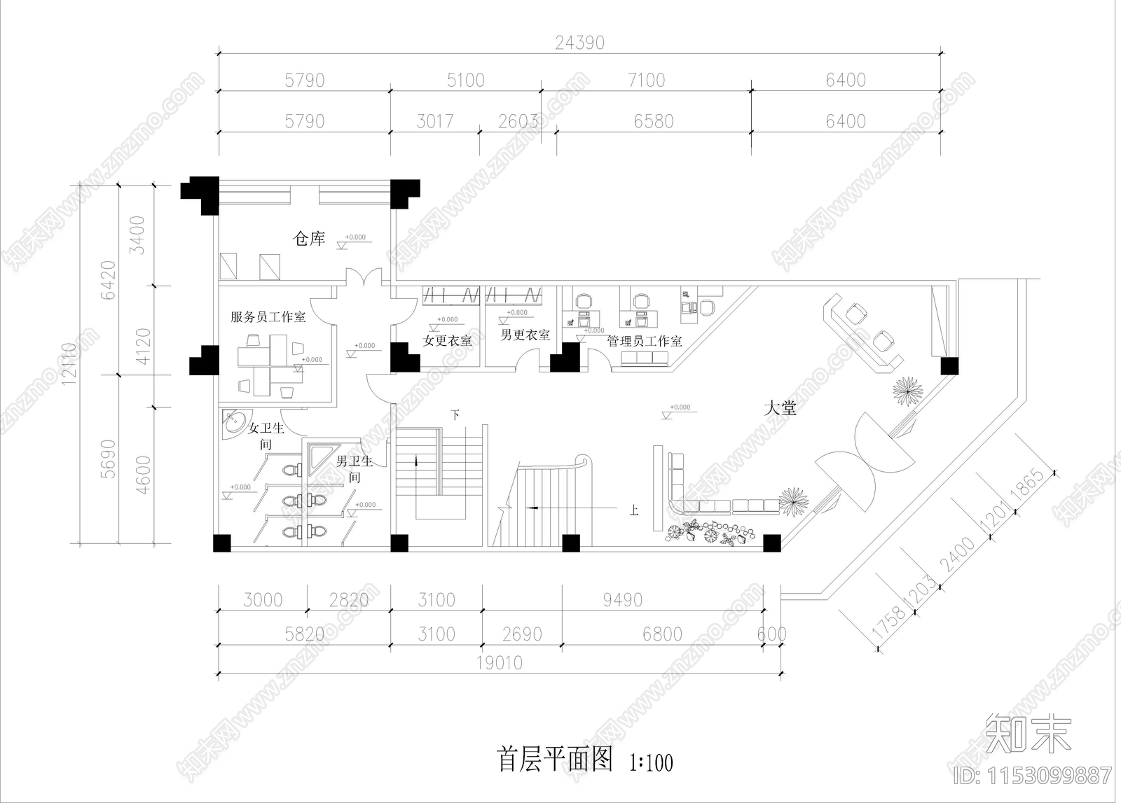 茶艺馆室内cad施工图下载【ID:1153099887】