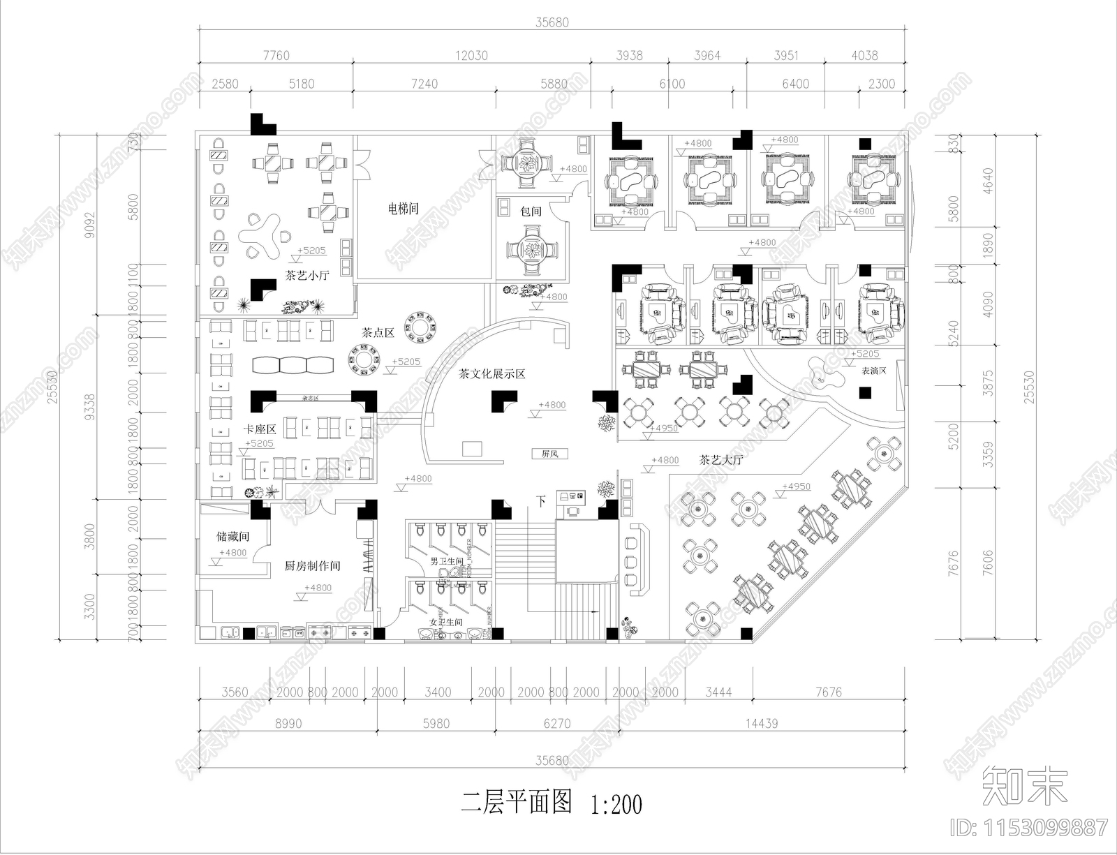 茶艺馆室内cad施工图下载【ID:1153099887】