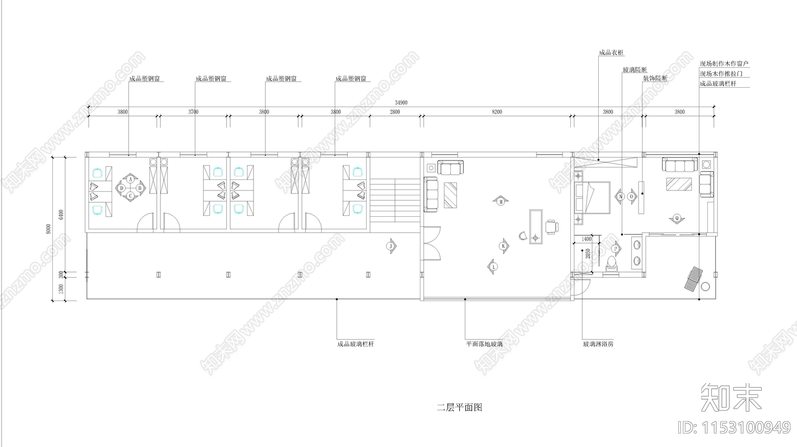 度假村茶楼室内cad施工图下载【ID:1153100949】