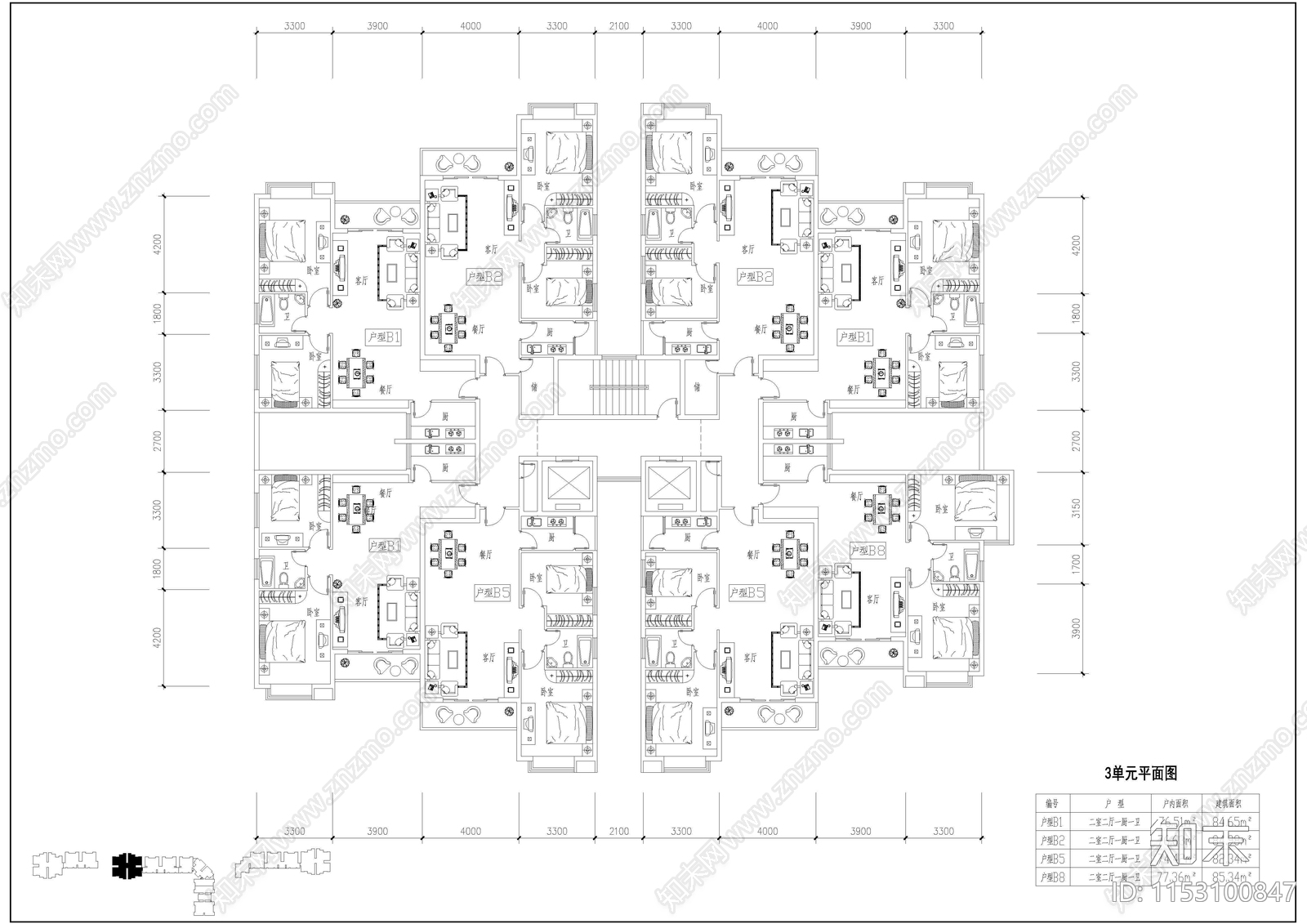 多种楼房别墅户型建筑平面图施工图下载【ID:1153100847】
