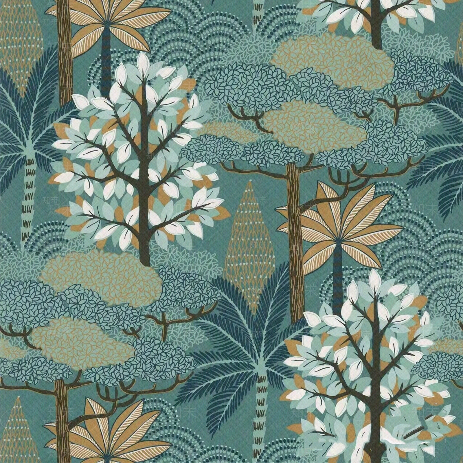 无缝蓝色儿童卡通热带树壁纸壁布壁画贴图下载【ID:1153109676】