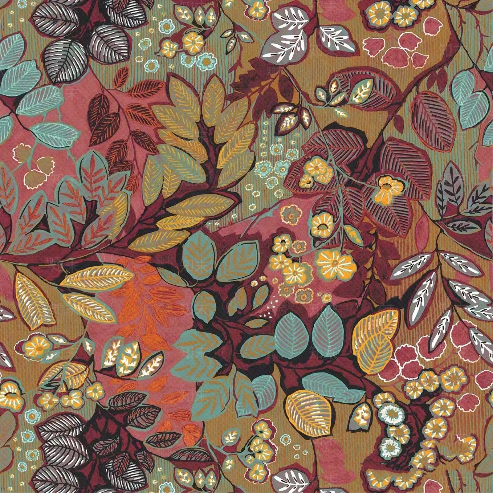 美式花色植物树叶壁纸壁布墙纸贴图下载【ID:1153110055】