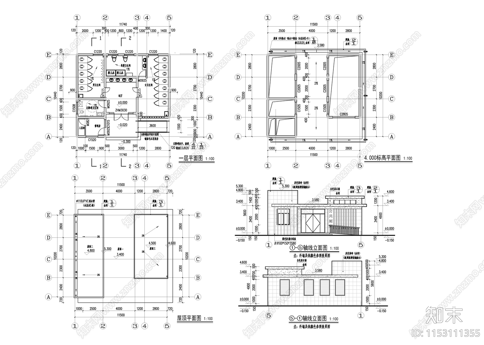 生态平顶卫生间建筑施工图下载【ID:1153111355】