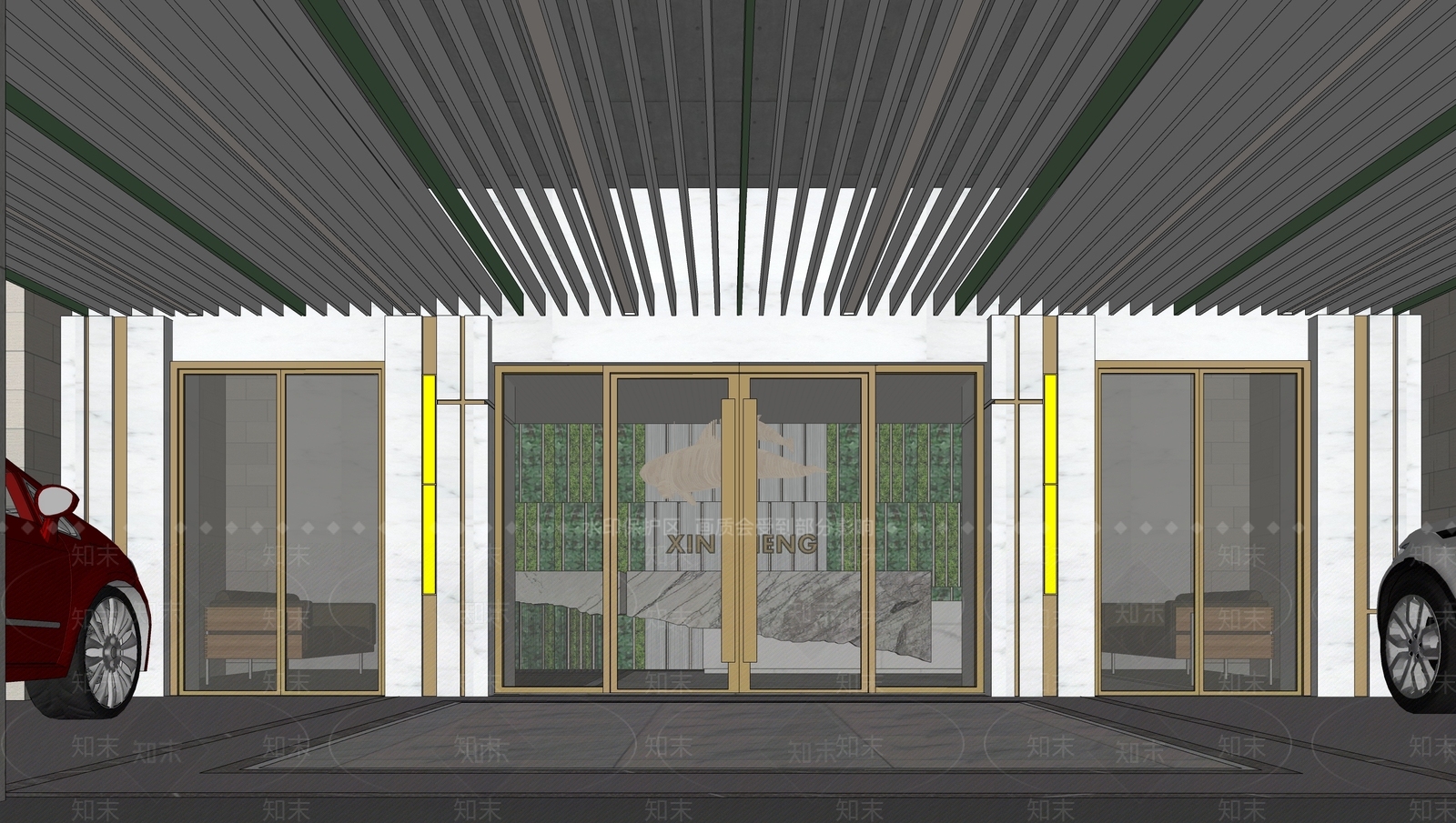 现代地下车库入口大堂SU模型下载【ID:1153113999】