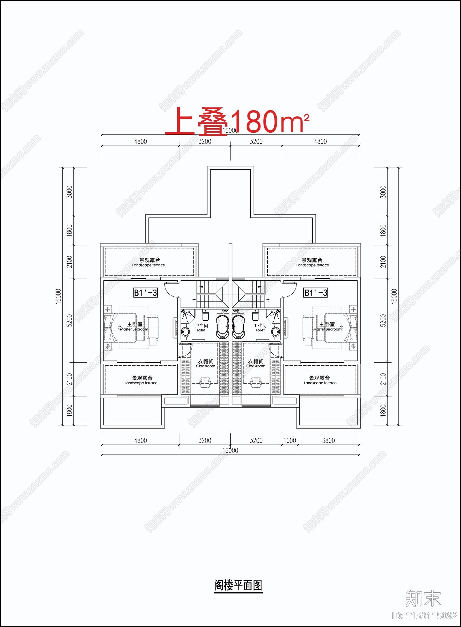 现代多层叠加别墅建筑平面图施工图下载【ID:1153115092】