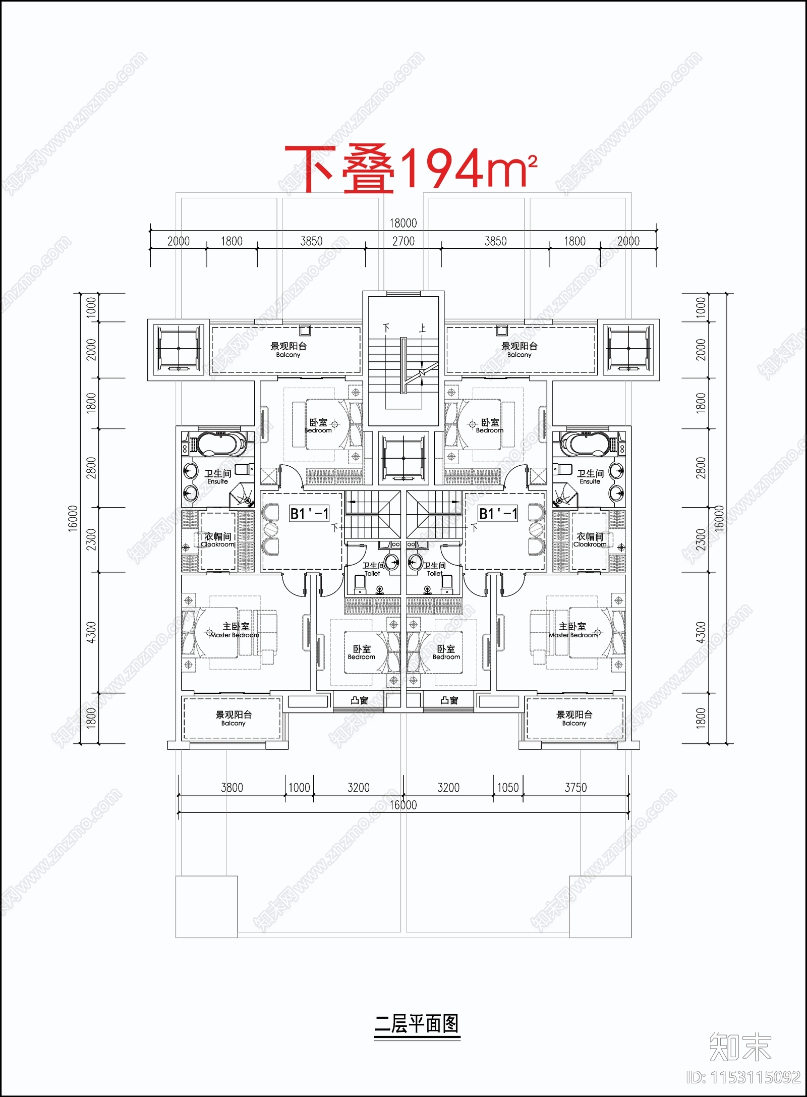 现代多层叠加别墅建筑平面图施工图下载【ID:1153115092】