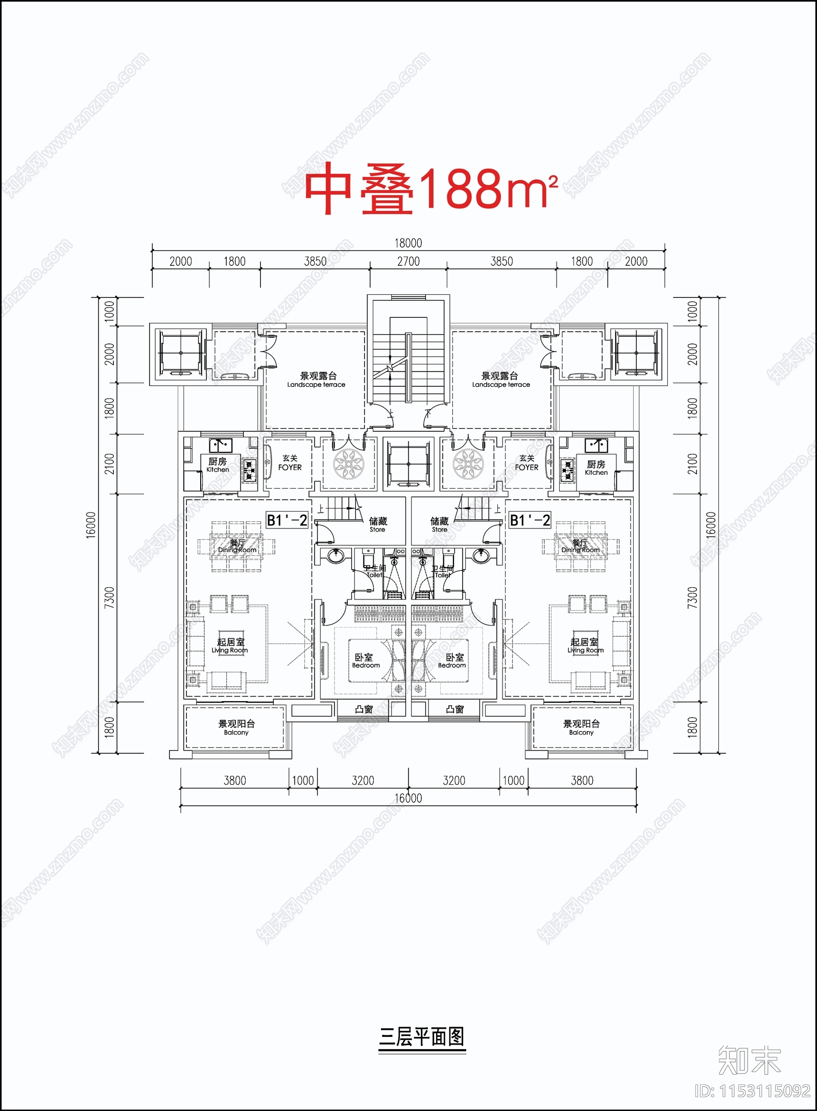 现代多层叠加别墅建筑平面图施工图下载【ID:1153115092】