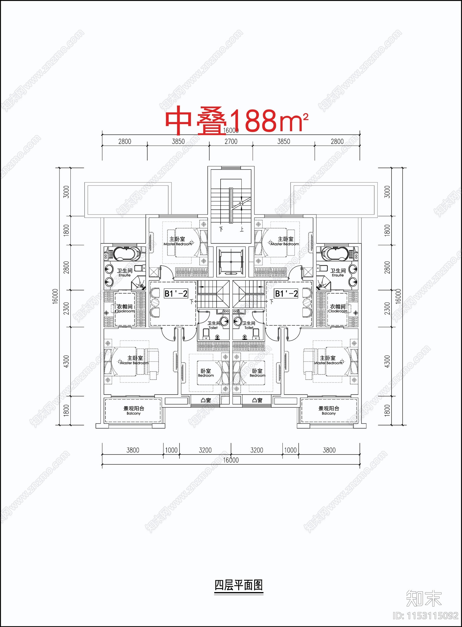 现代多层叠加别墅建筑平面图施工图下载【ID:1153115092】