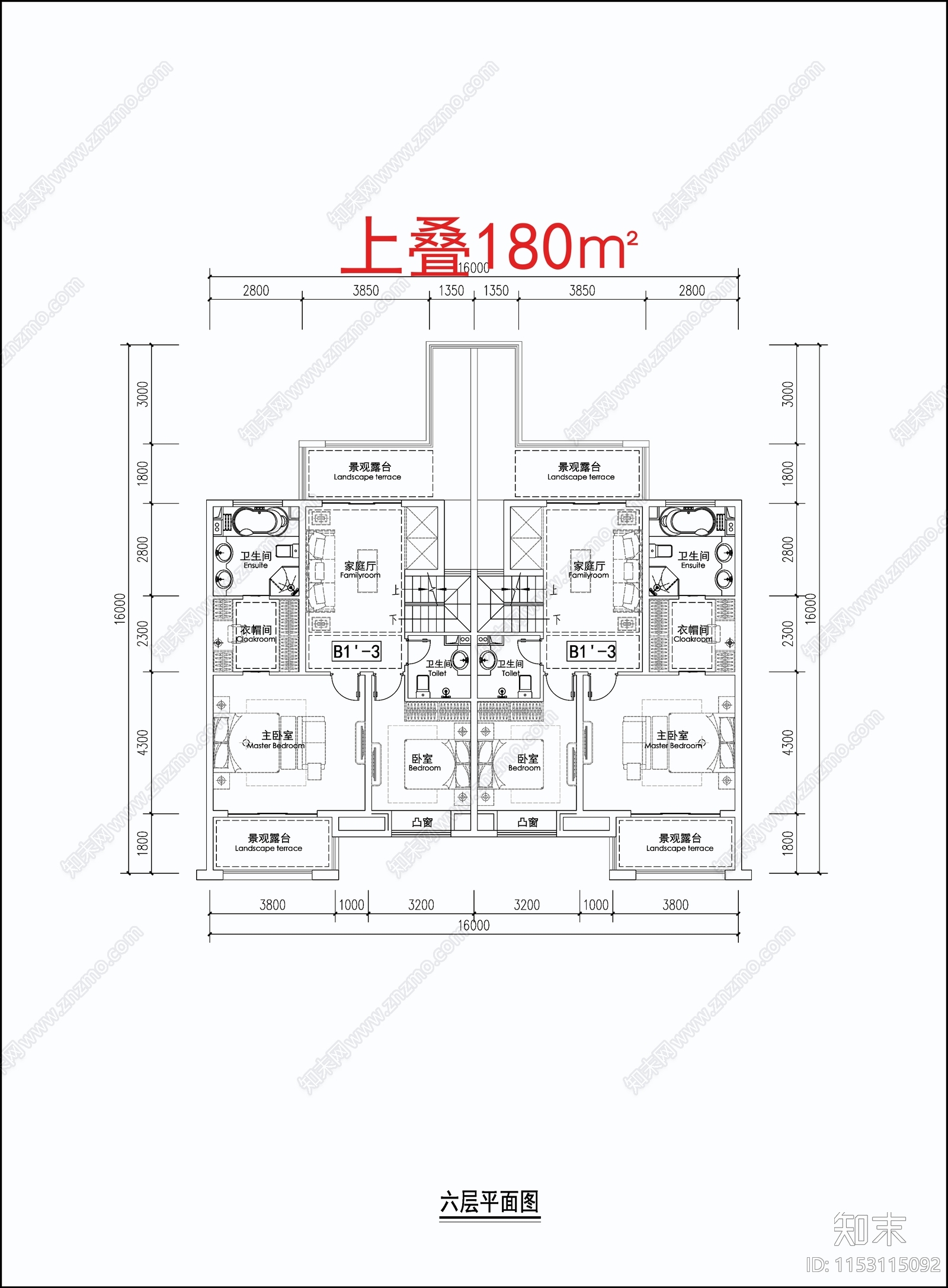 现代多层叠加别墅建筑平面图施工图下载【ID:1153115092】