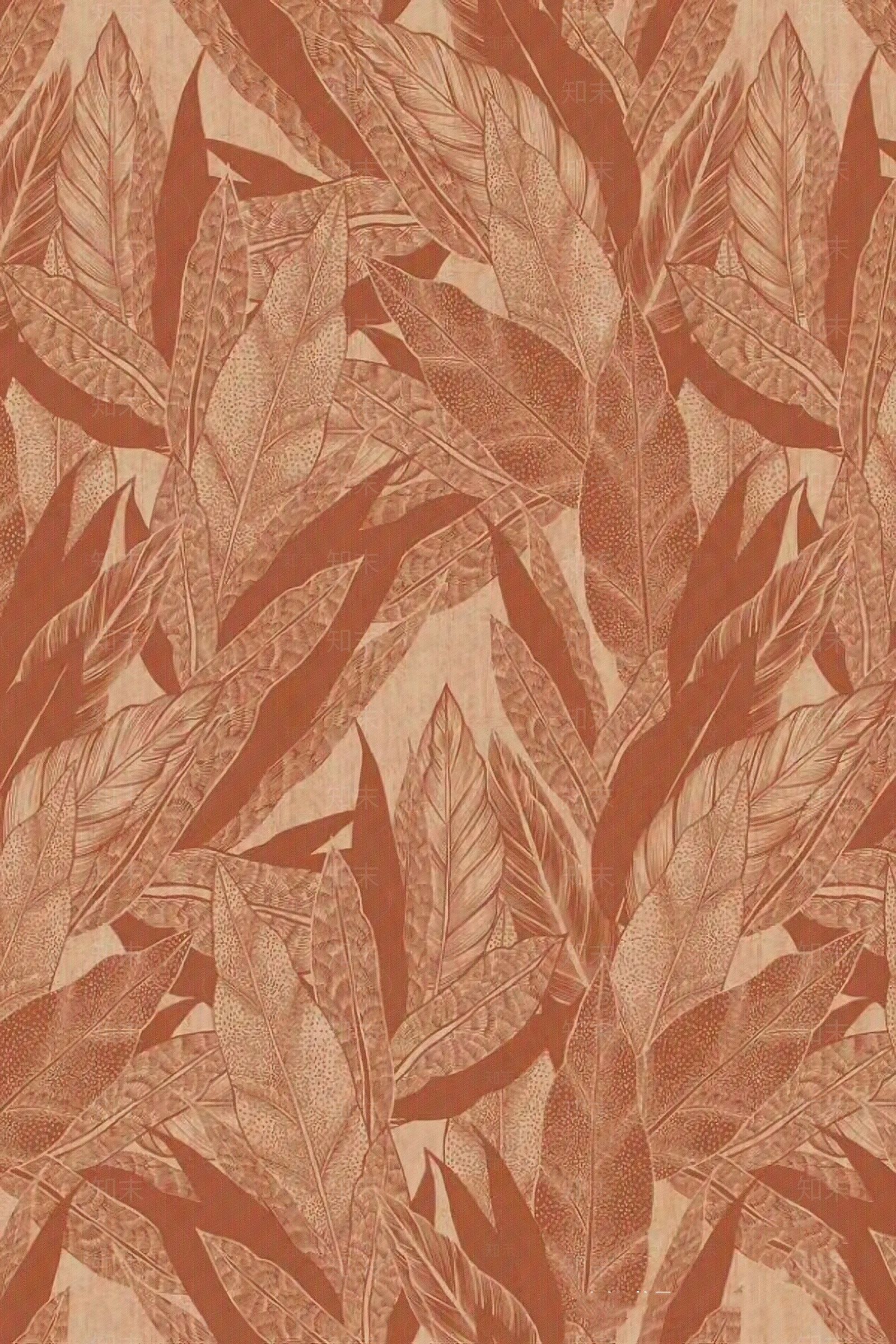 现代轻奢橙红色树叶印花壁纸壁画墙纸贴图下载【ID:1153115311】