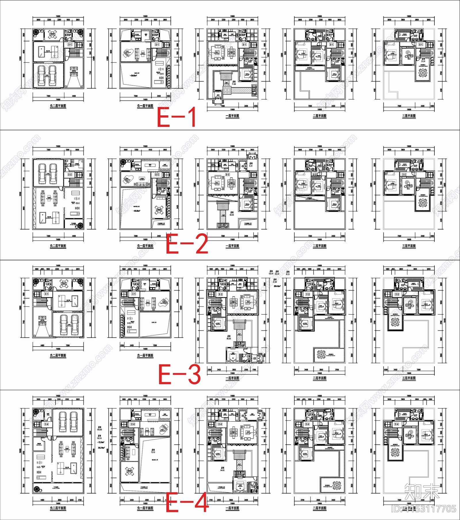 新中式合院别墅建筑平面图施工图下载【ID:1153117705】