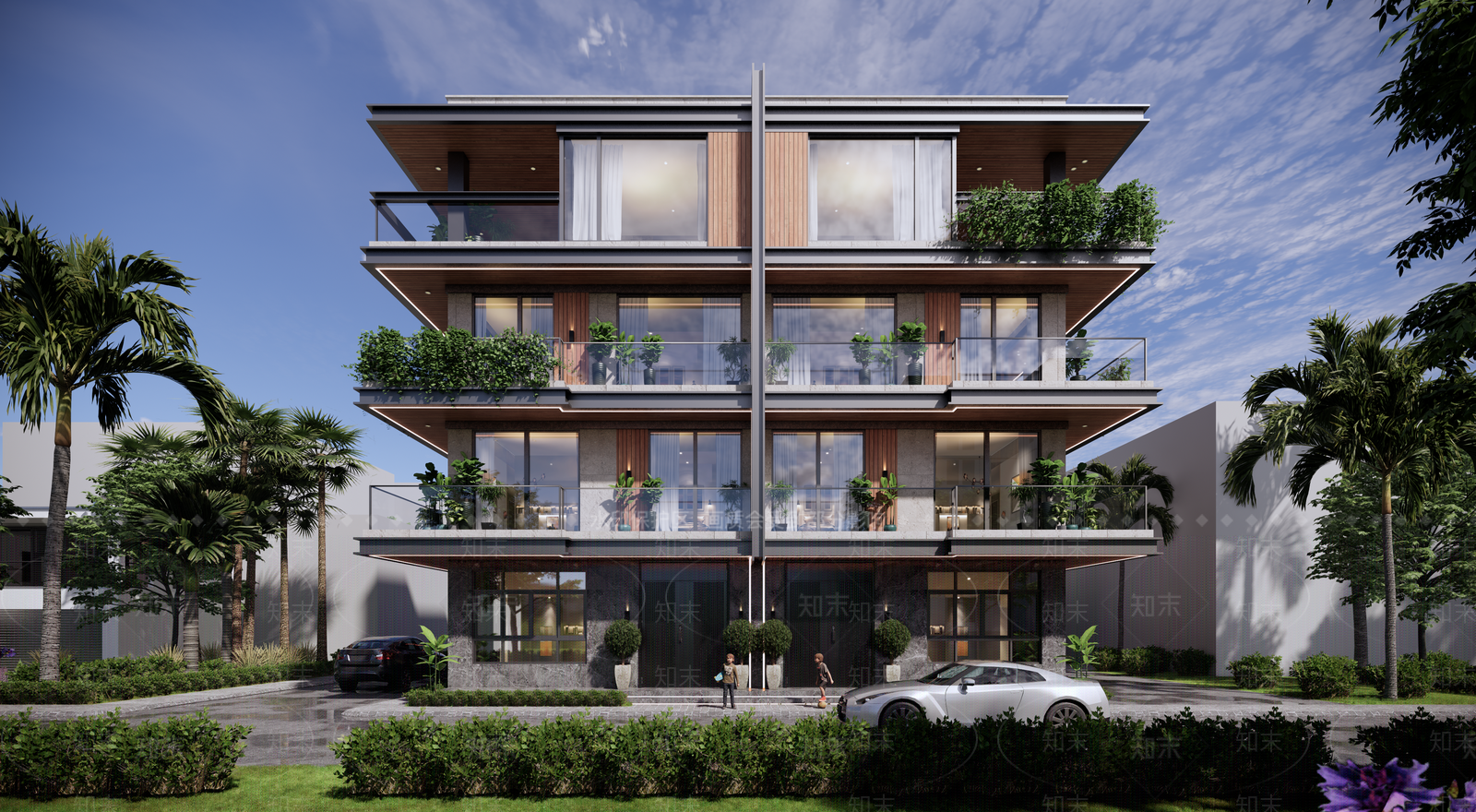 现代双拼别墅SU模型下载【ID:1153117856】