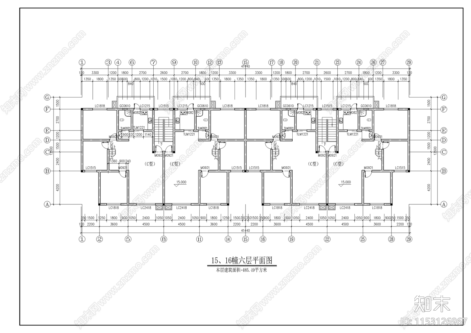 小区住宅建筑cad施工图下载【ID:1153126967】