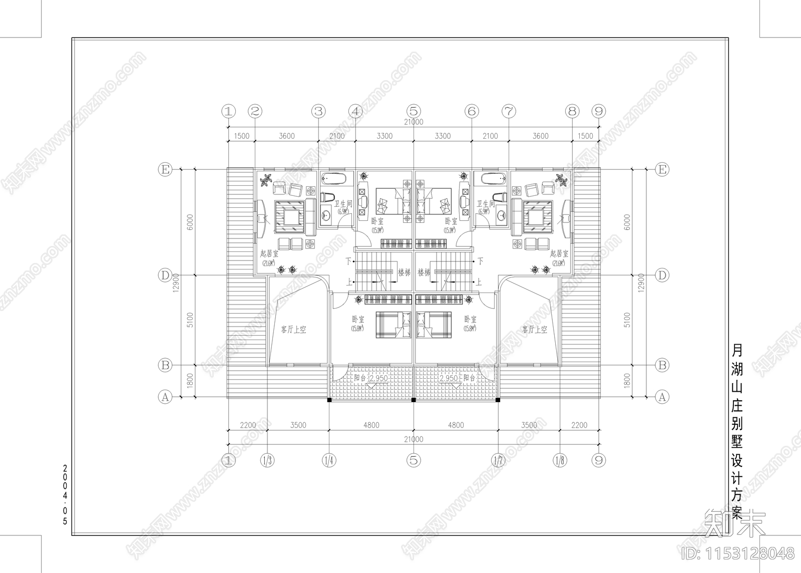 双拼别墅建筑cad施工图下载【ID:1153128048】