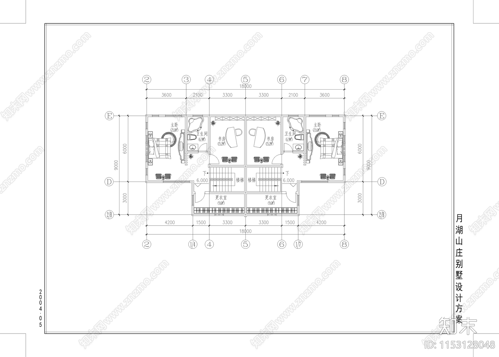 双拼别墅建筑cad施工图下载【ID:1153128048】