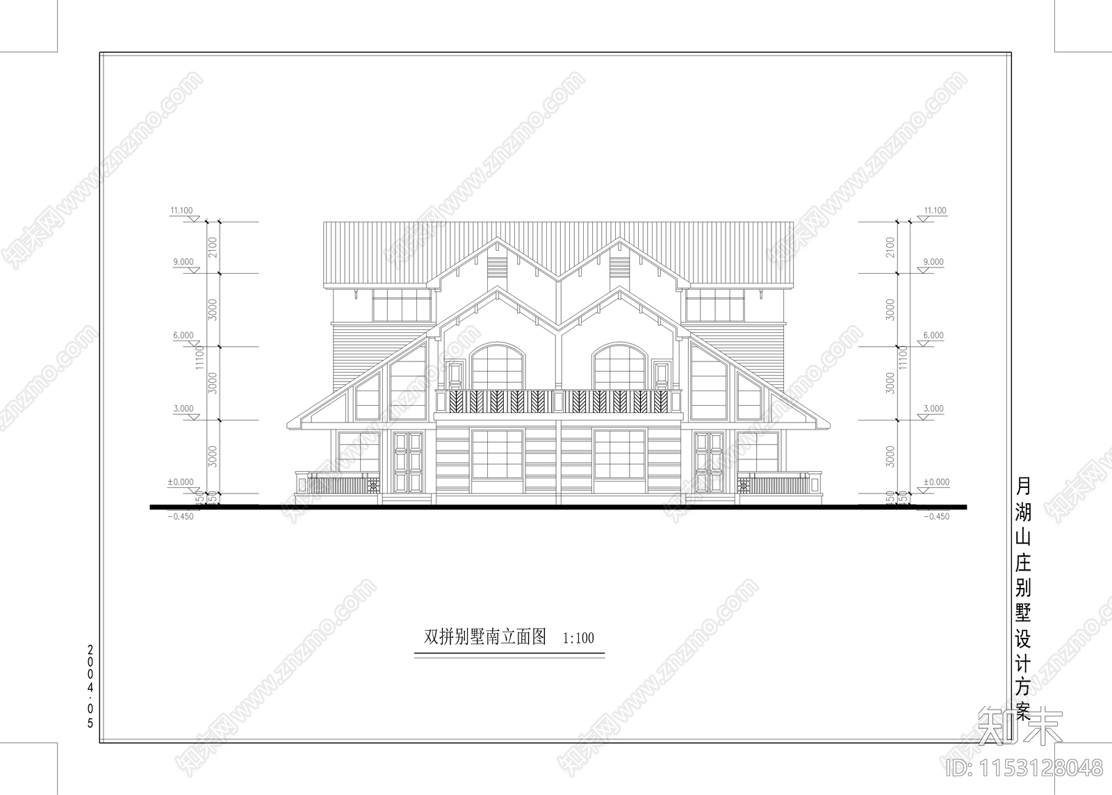 双拼别墅建筑cad施工图下载【ID:1153128048】