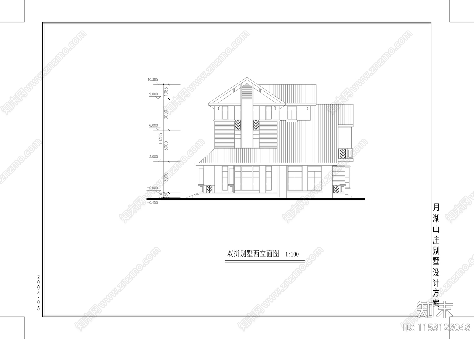 双拼别墅建筑cad施工图下载【ID:1153128048】