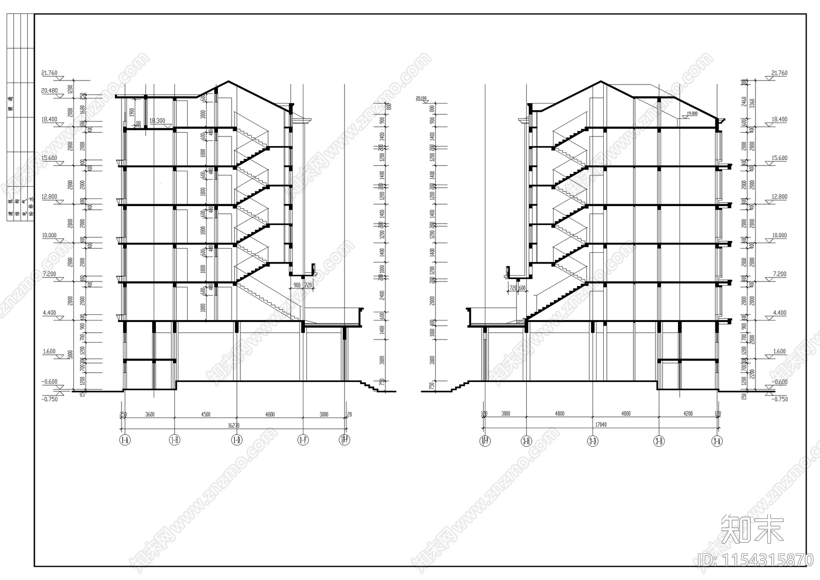 小区住宅楼建筑cad施工图下载【ID:1154315870】