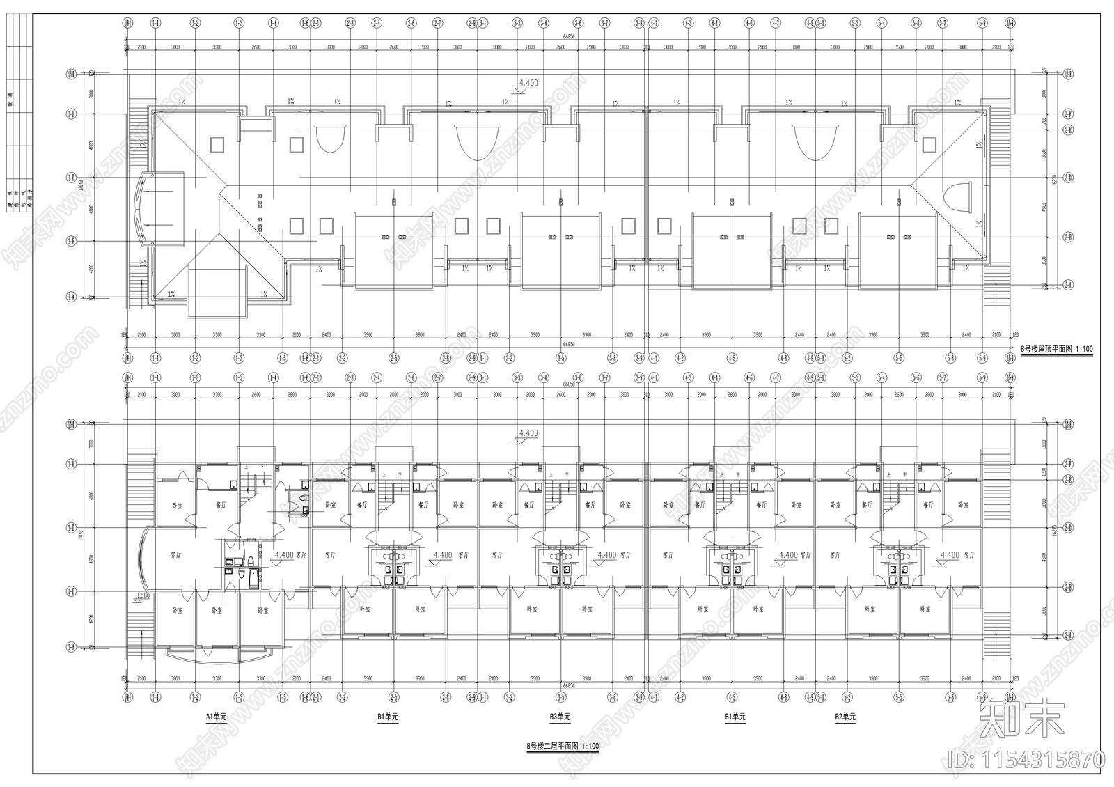 小区住宅楼建筑cad施工图下载【ID:1154315870】