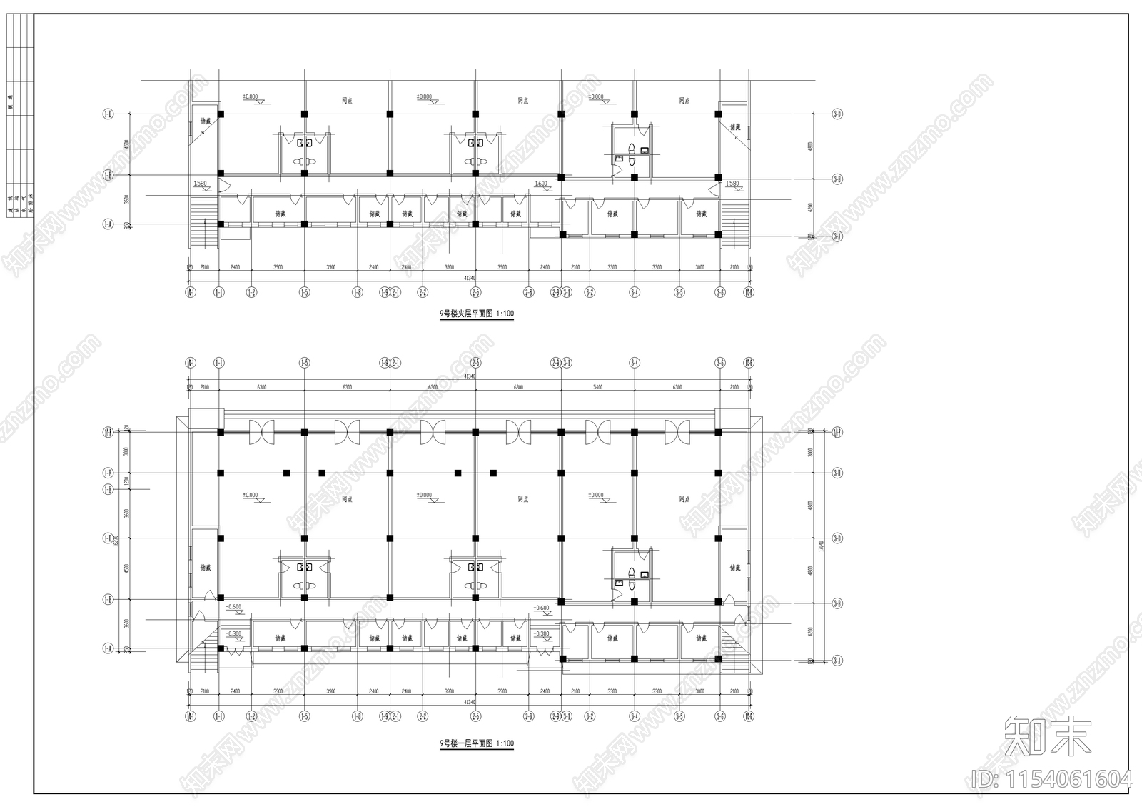 小区住宅楼建筑图cad施工图下载【ID:1154061604】