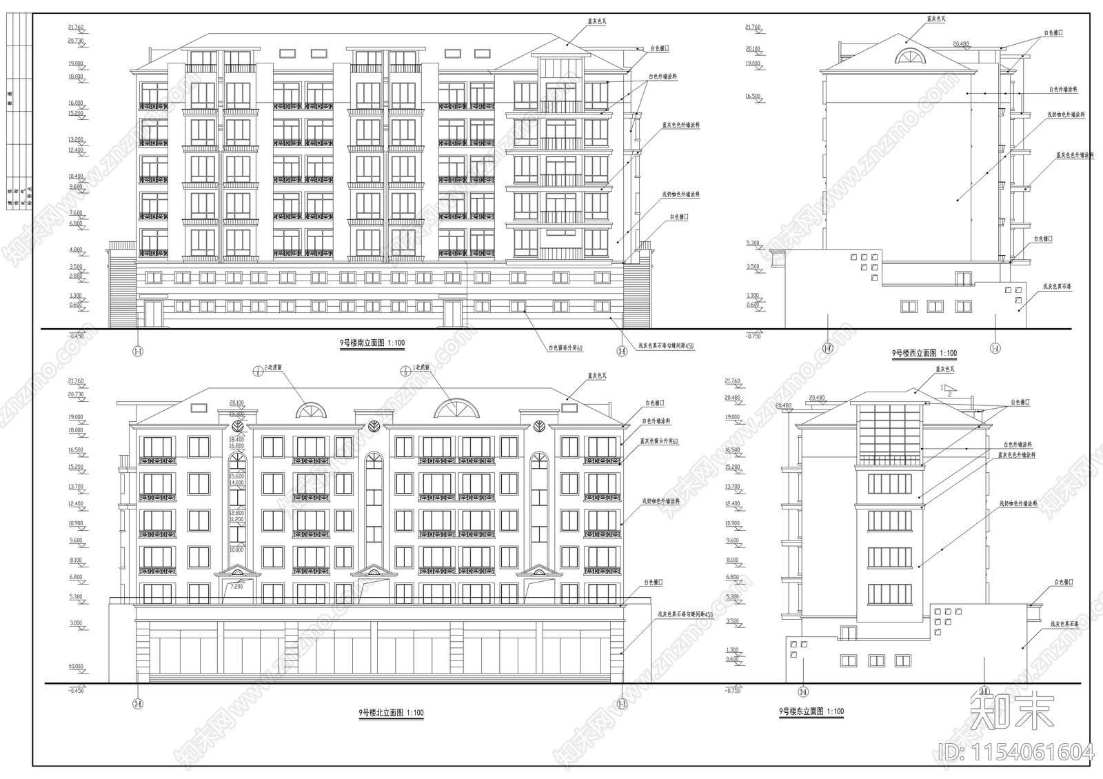 小区住宅楼建筑图cad施工图下载【ID:1154061604】