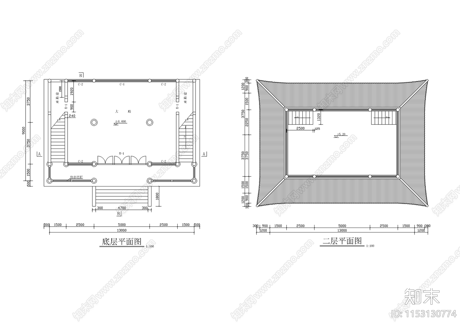 观音殿建筑cad施工图下载【ID:1153130774】