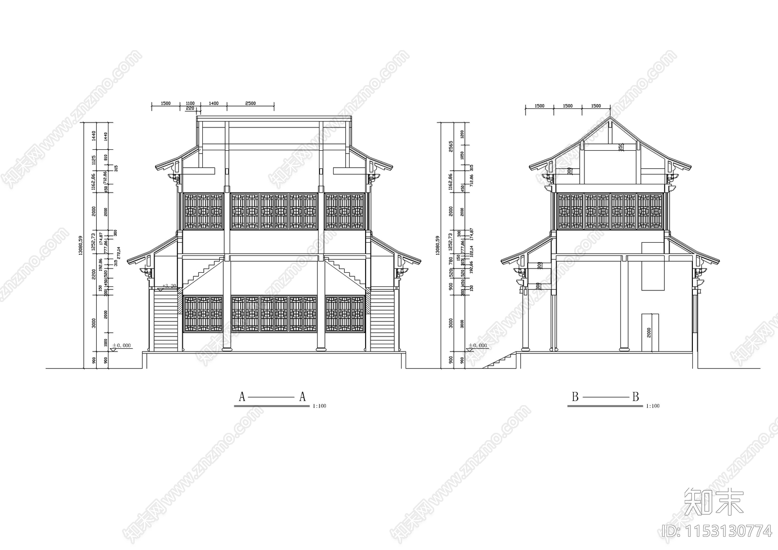 观音殿建筑cad施工图下载【ID:1153130774】