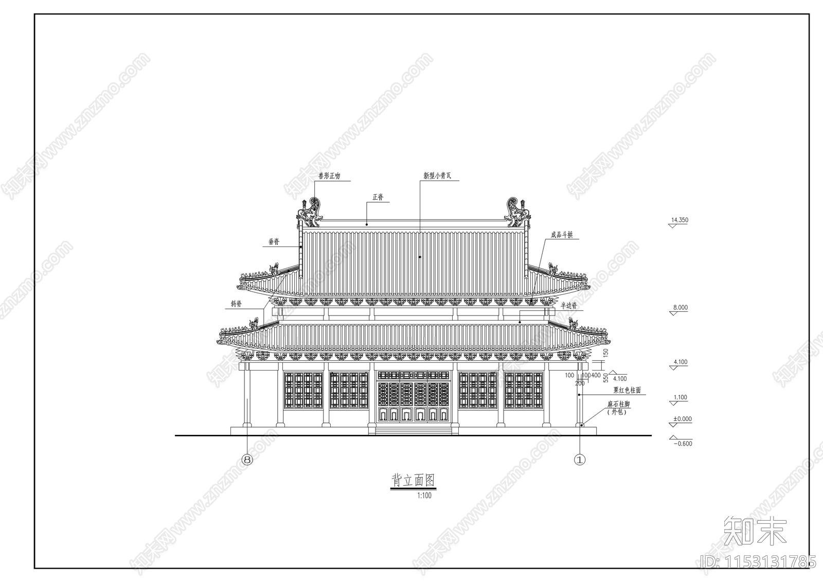 金殿建筑cad施工图下载【ID:1153131785】