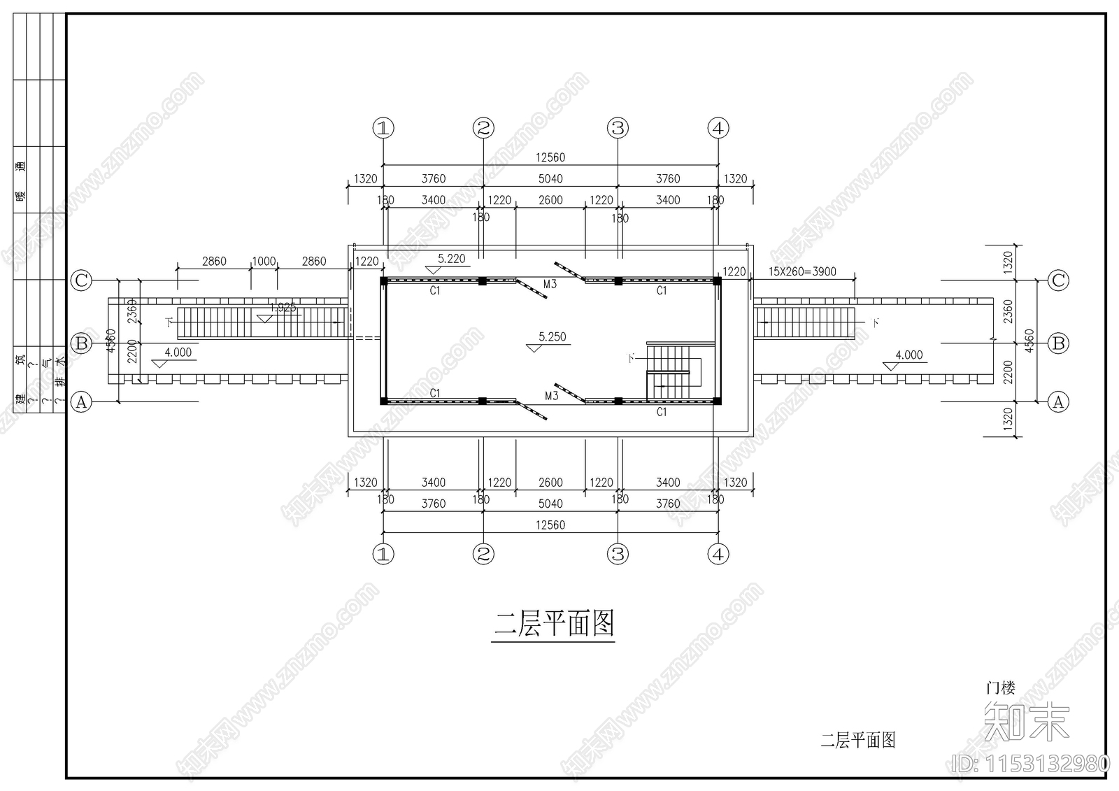 两层山门建筑图cad施工图下载【ID:1153132980】