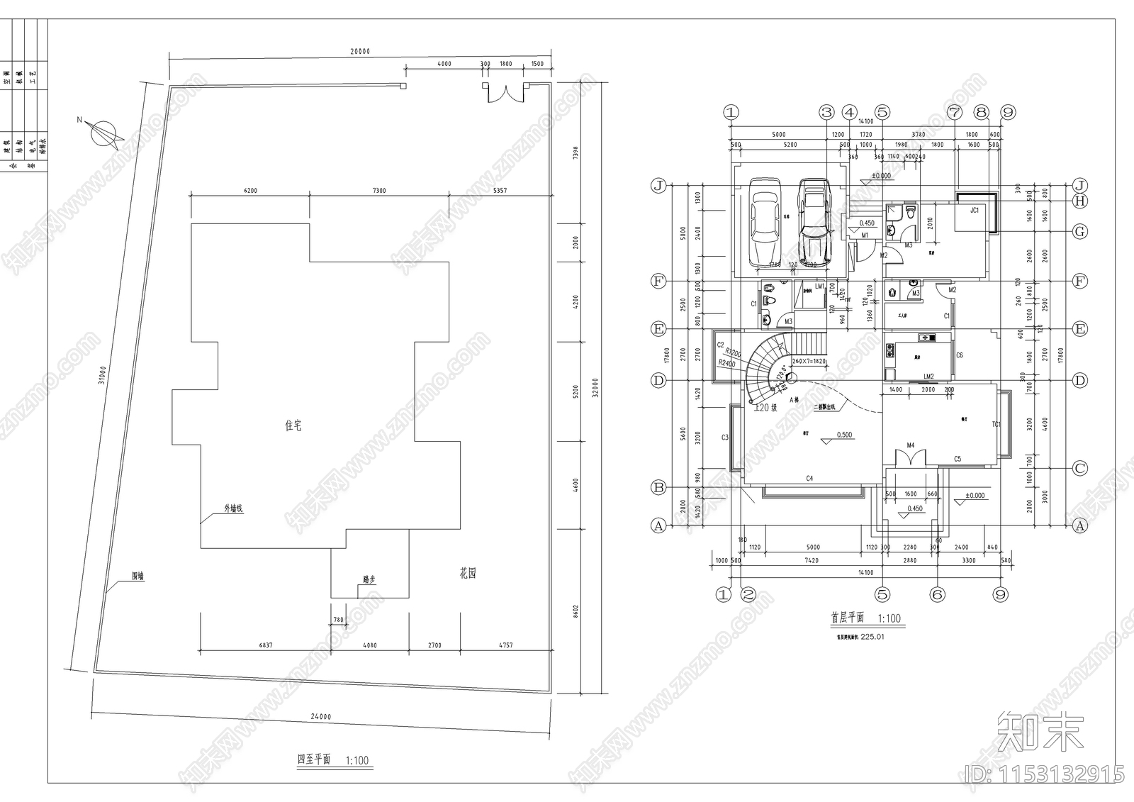 两套仿古别墅建筑cad施工图下载【ID:1153132915】