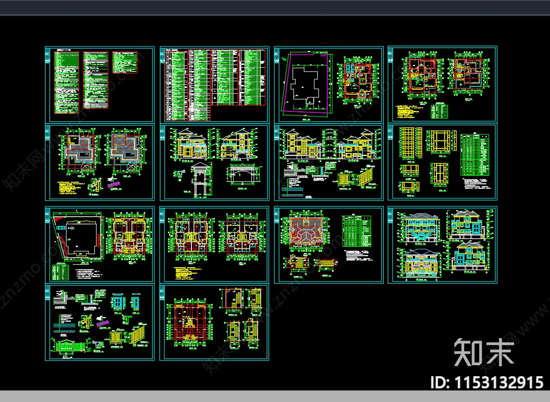 两套仿古别墅建筑cad施工图下载【ID:1153132915】