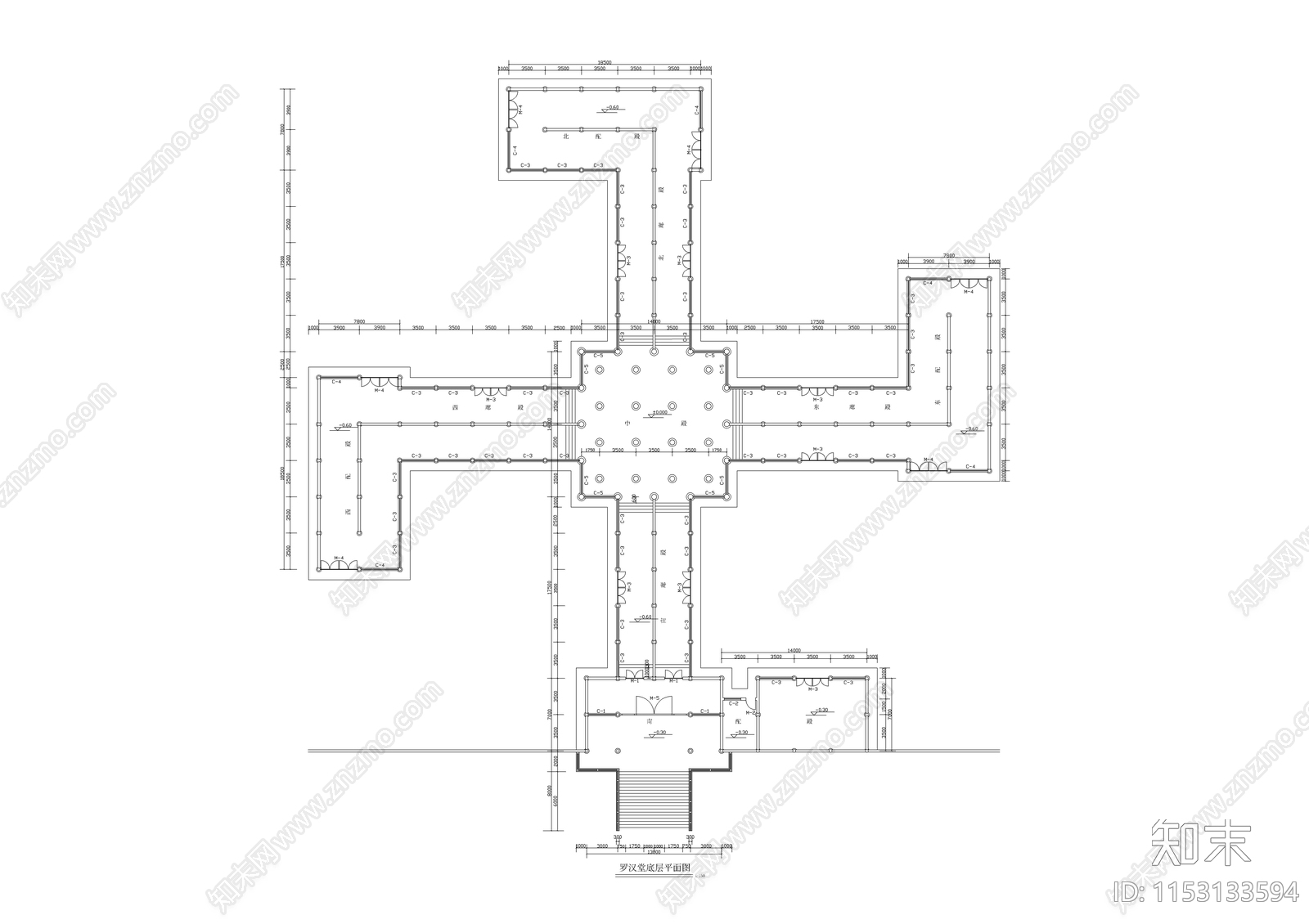 罗汉堂建筑cad施工图下载【ID:1153133594】