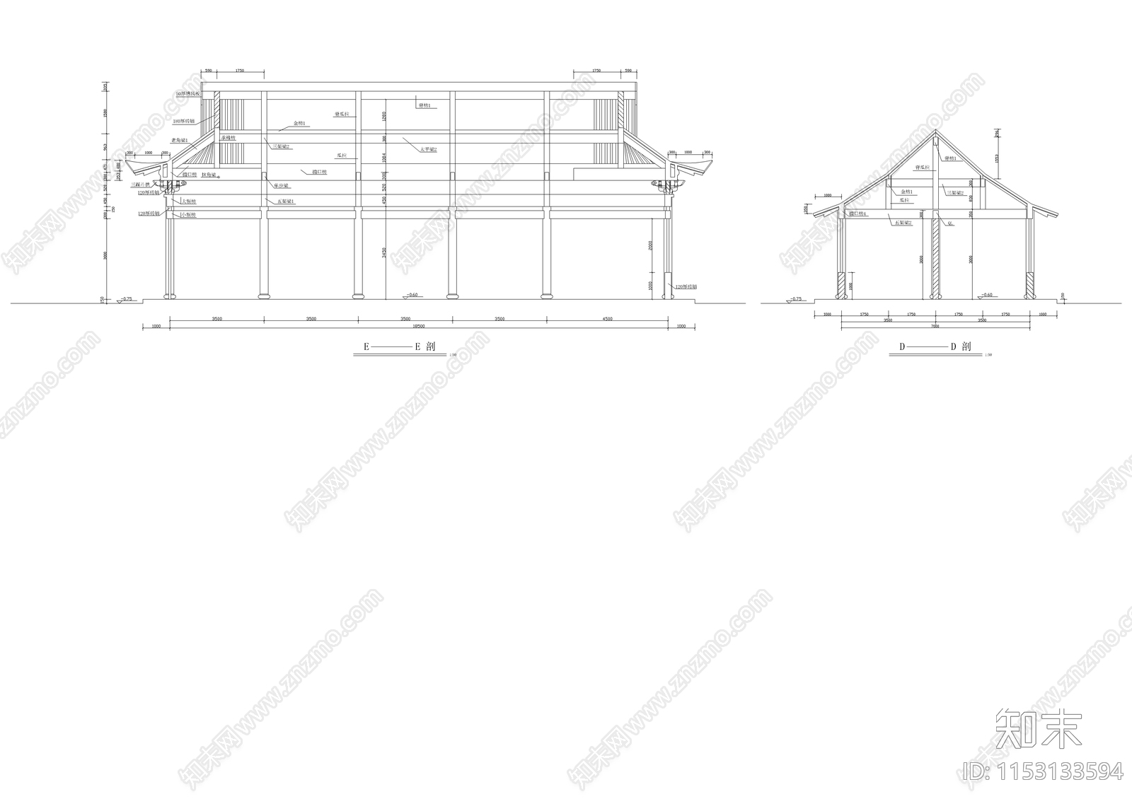 罗汉堂建筑cad施工图下载【ID:1153133594】