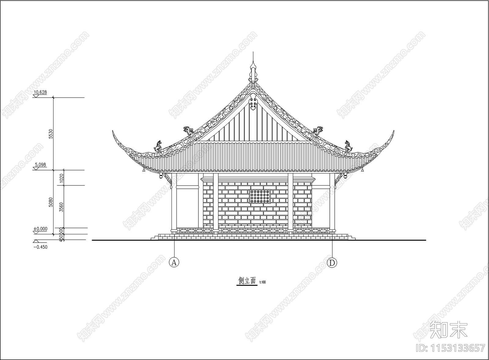 庙宇建筑cad施工图下载【ID:1153133657】