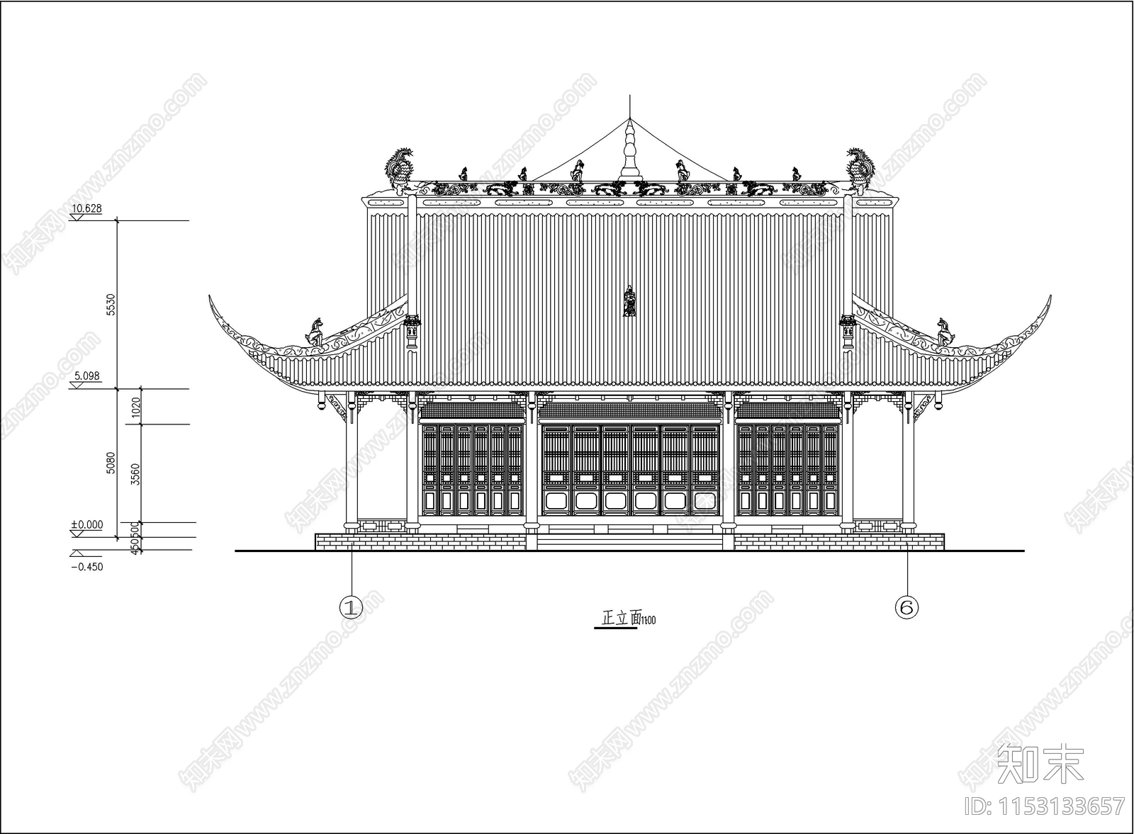 庙宇建筑cad施工图下载【ID:1153133657】