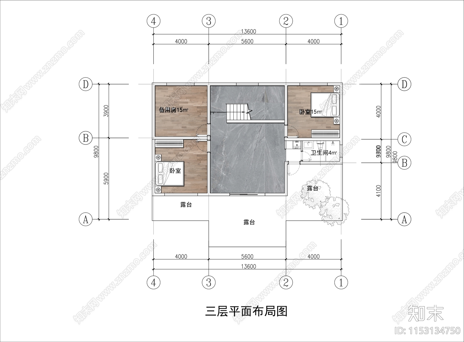 400㎡三层自建房平面布置图施工图下载【ID:1153134750】