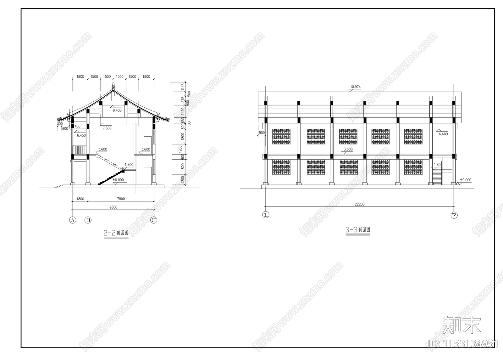 古建群方丈室建筑cad施工图下载【ID:1153134951】