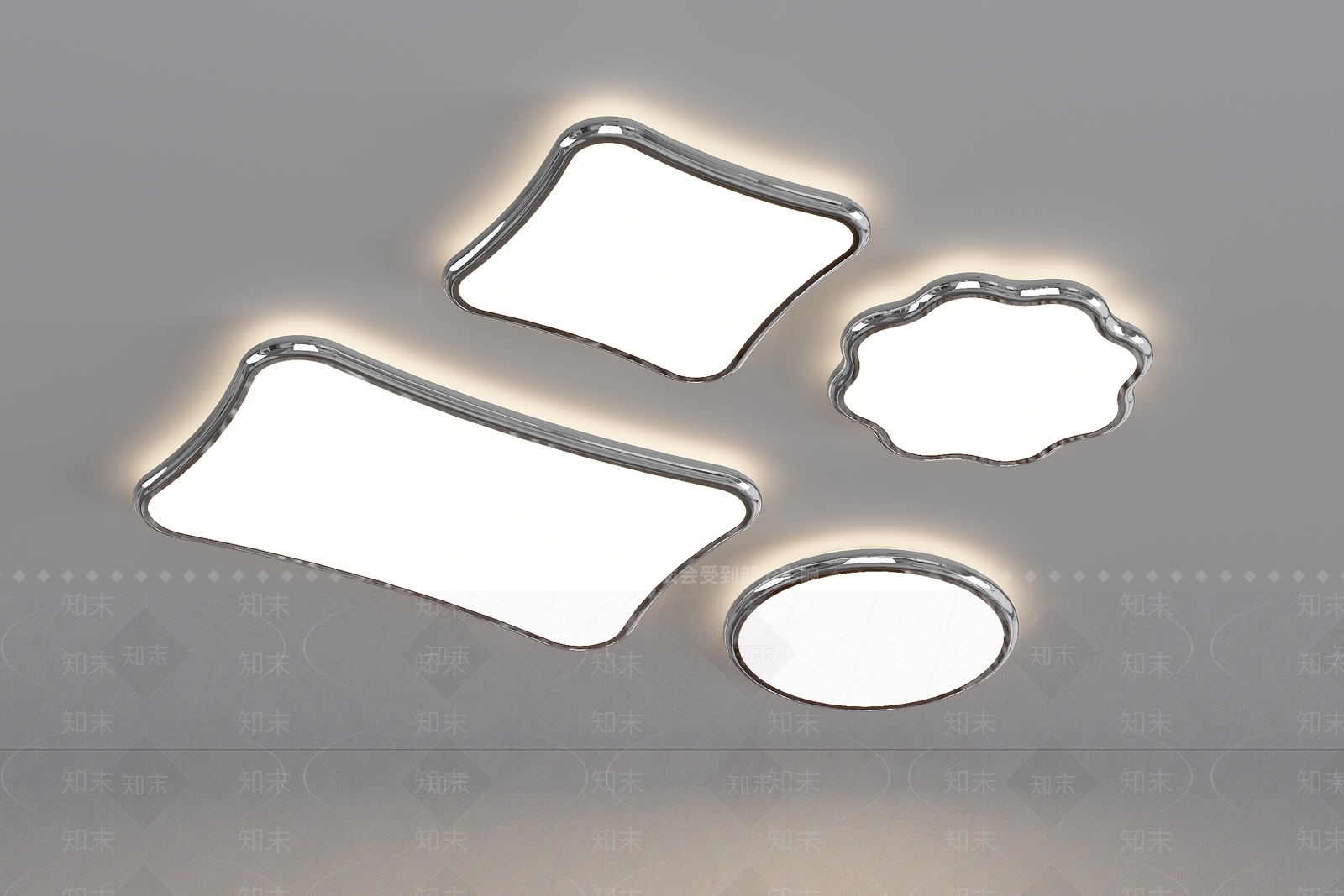 现代简约铬色吸顶灯3D模型下载【ID:1153135105】