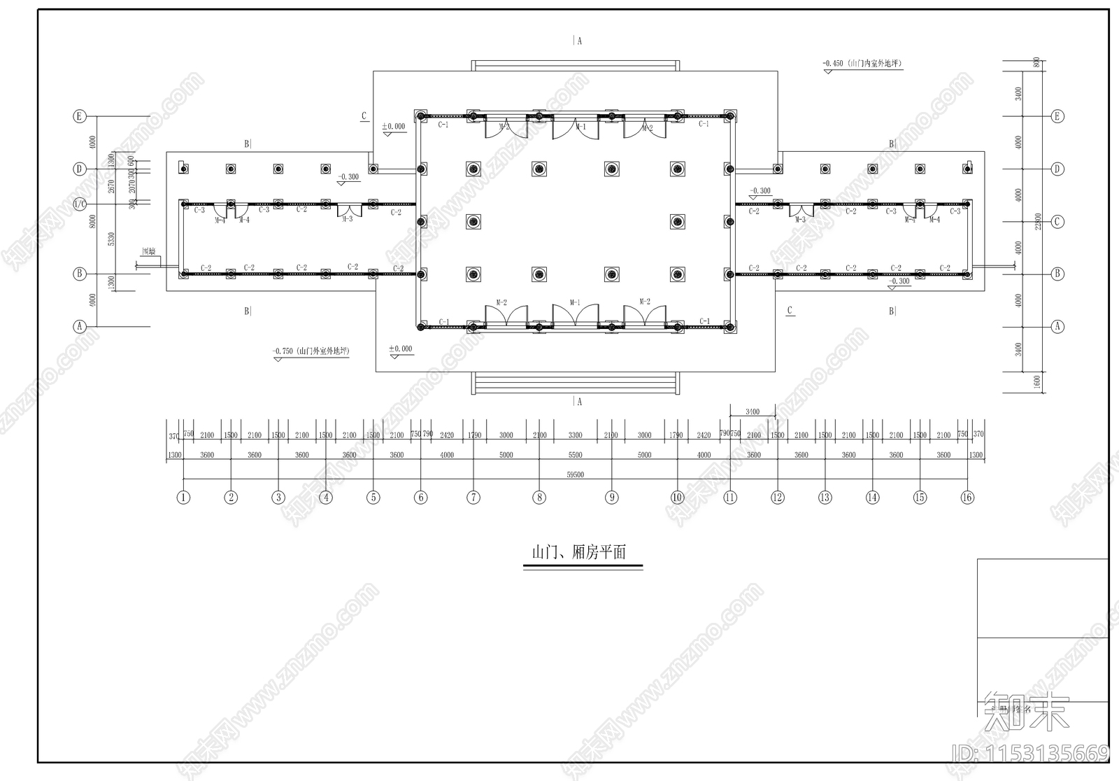 山门古建筑cad施工图下载【ID:1153135669】