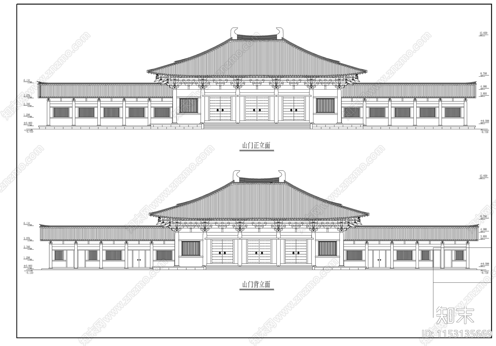 山门古建筑cad施工图下载【ID:1153135669】