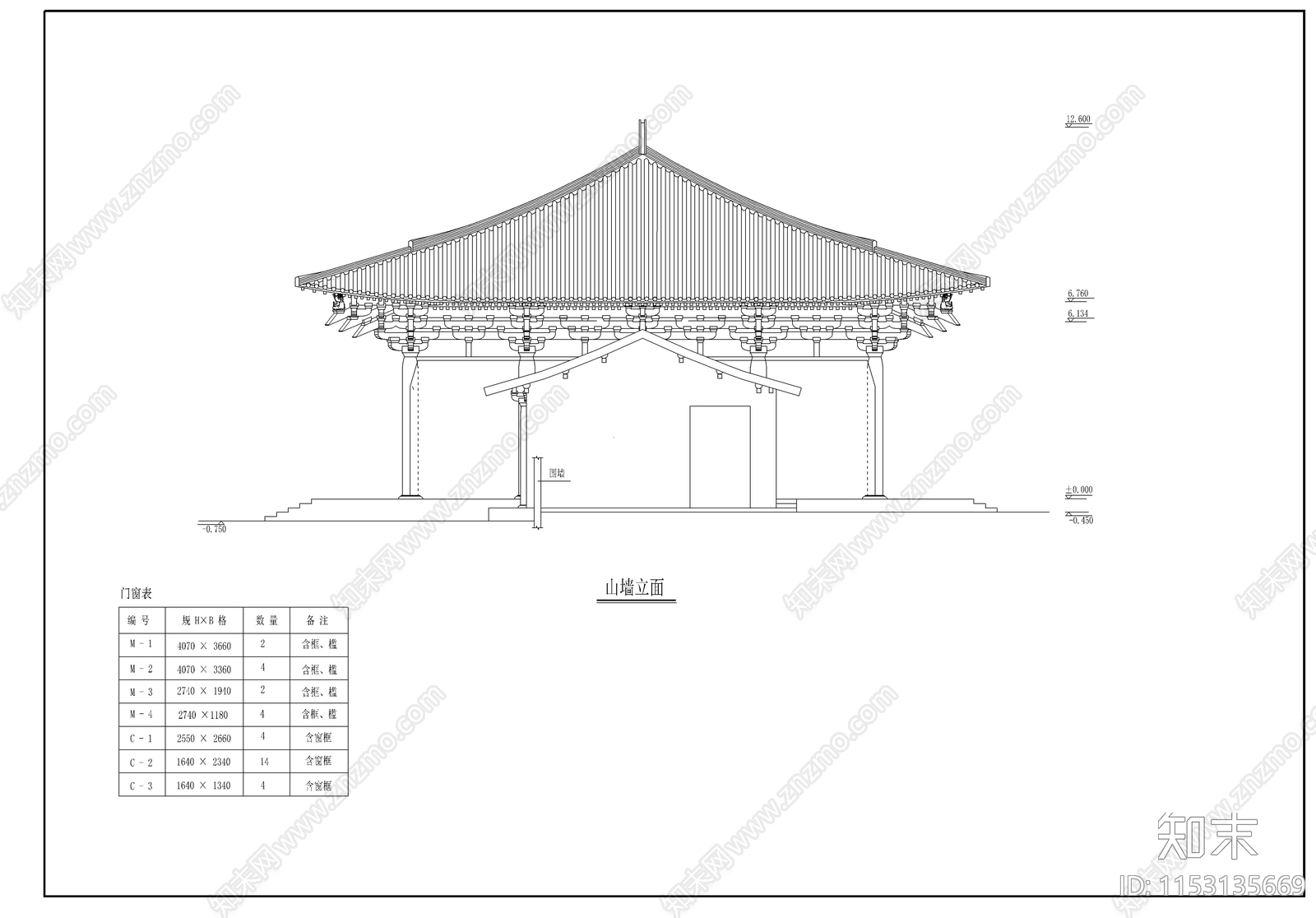 山门古建筑cad施工图下载【ID:1153135669】