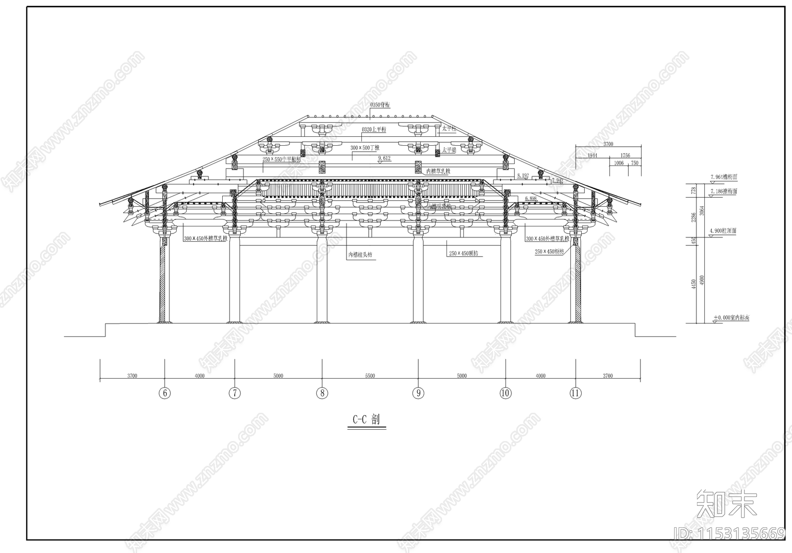 山门古建筑cad施工图下载【ID:1153135669】