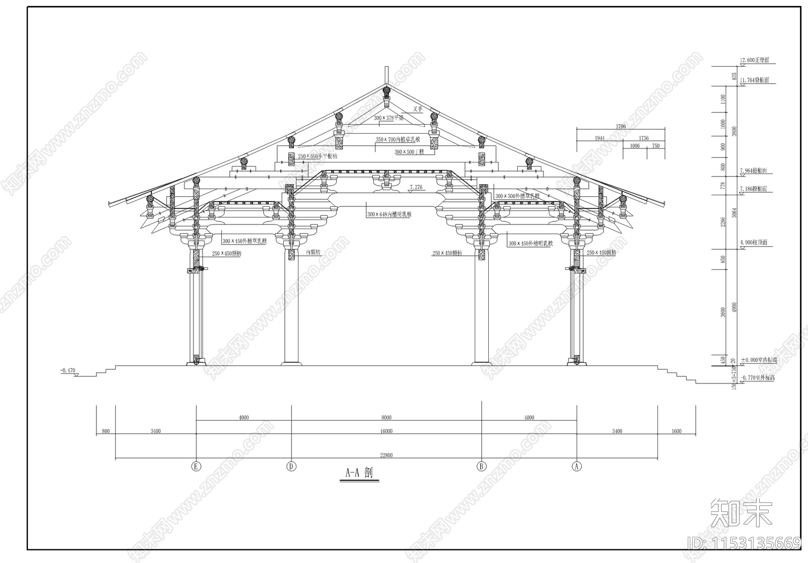 山门古建筑cad施工图下载【ID:1153135669】