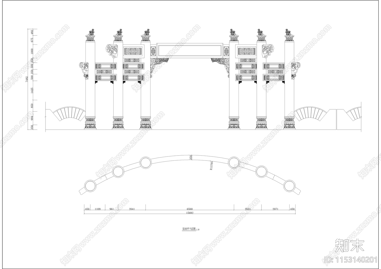 25套牌坊建筑cad施工图下载【ID:1153140201】