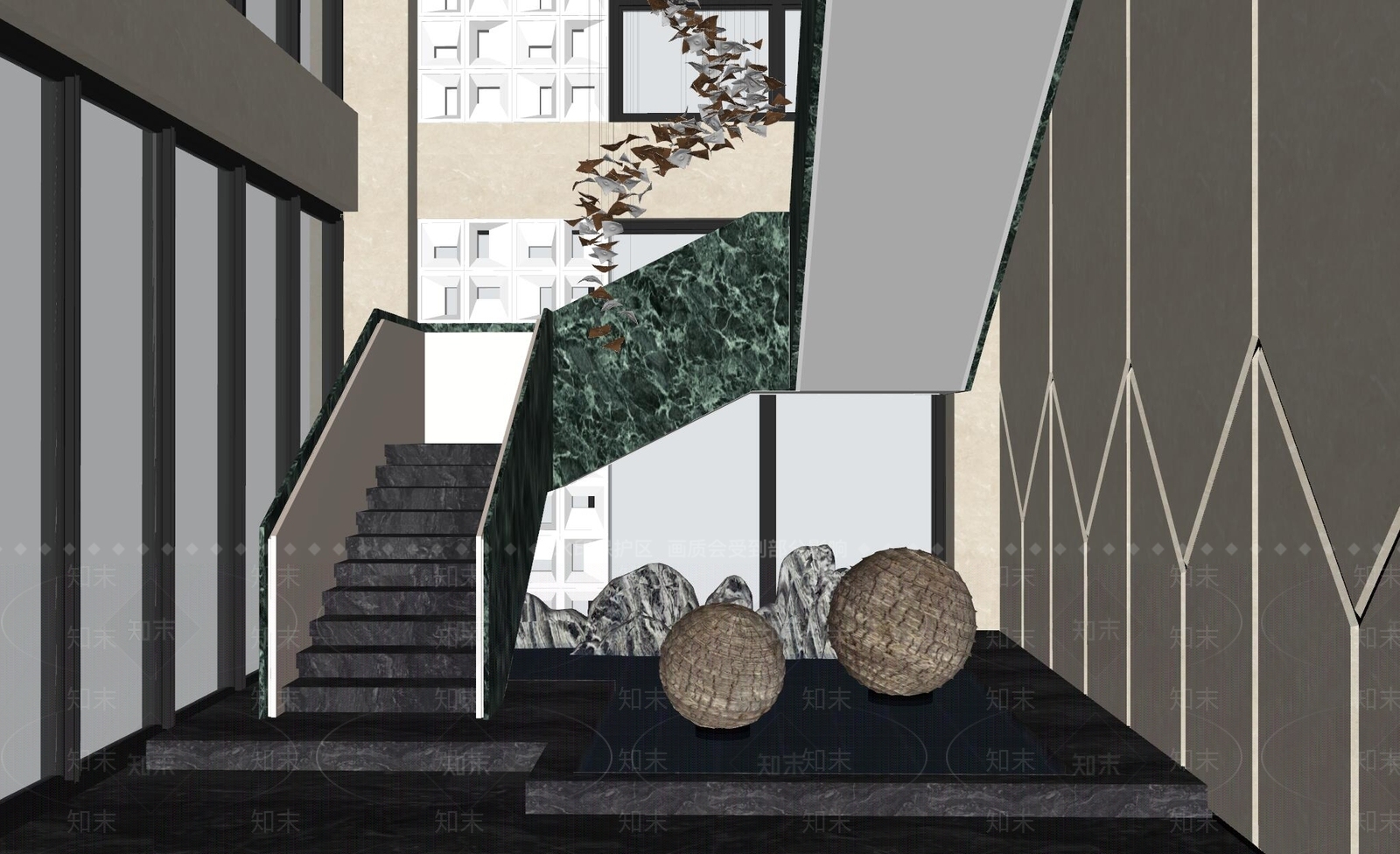 现代楼梯景观SU模型下载【ID:1153140192】
