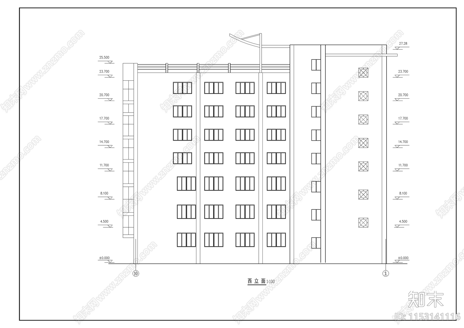 商办楼建筑cad施工图下载【ID:1153141116】