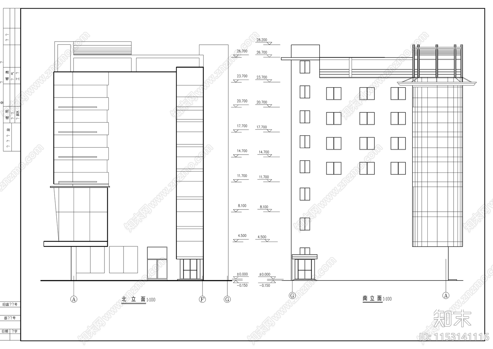 商办楼建筑cad施工图下载【ID:1153141116】