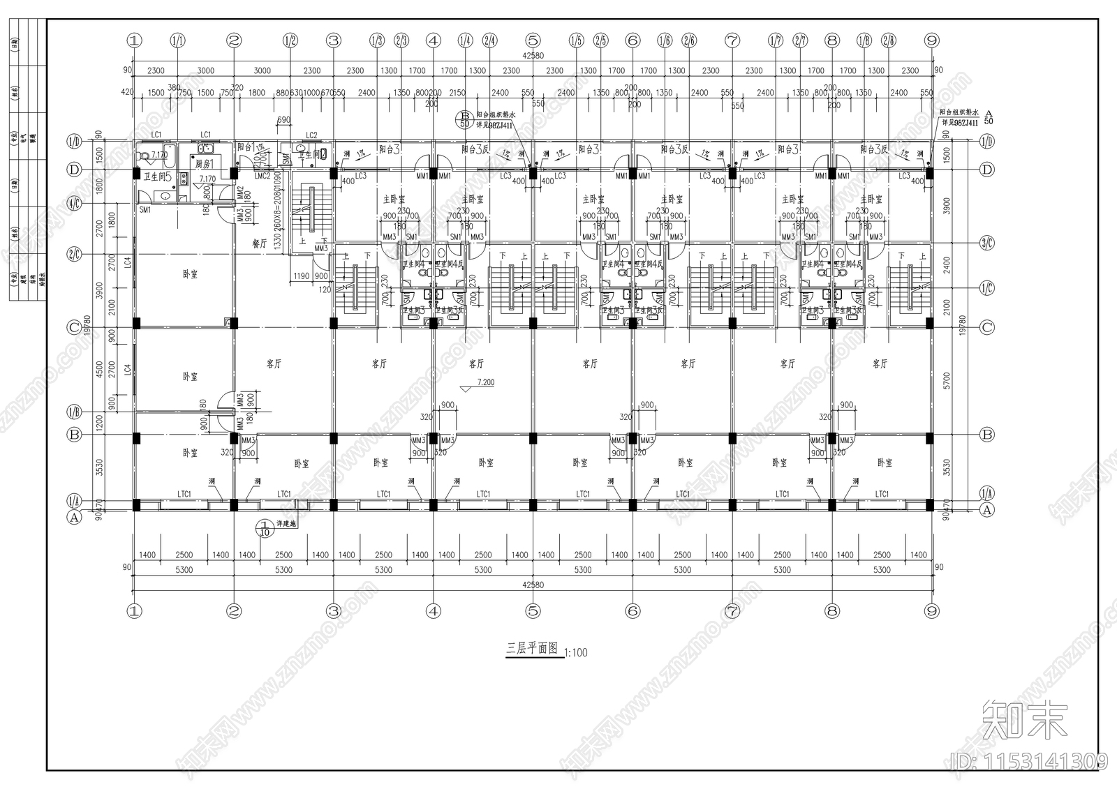 商业街商铺建筑cad施工图下载【ID:1153141309】