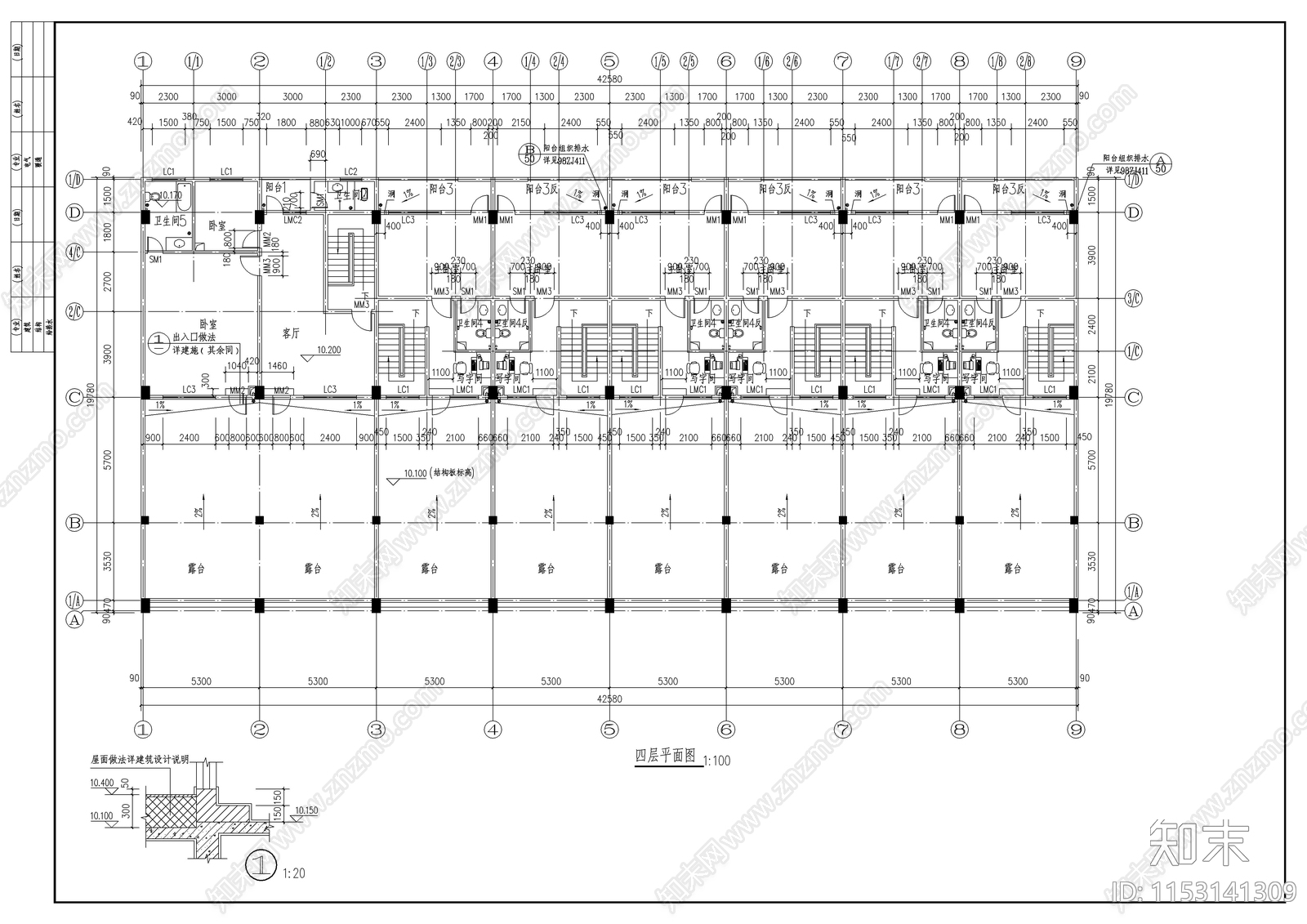 商业街商铺建筑cad施工图下载【ID:1153141309】